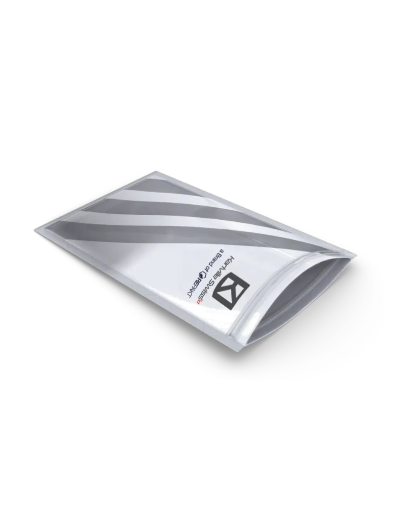 3 side seal pouch with karlville swiss logo