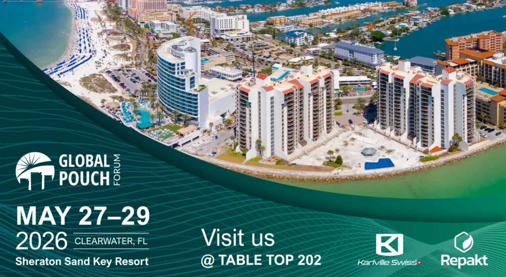 Event poster announcing Global Pouch Forum - May 27/29 - Sheraton Sand Key Resort