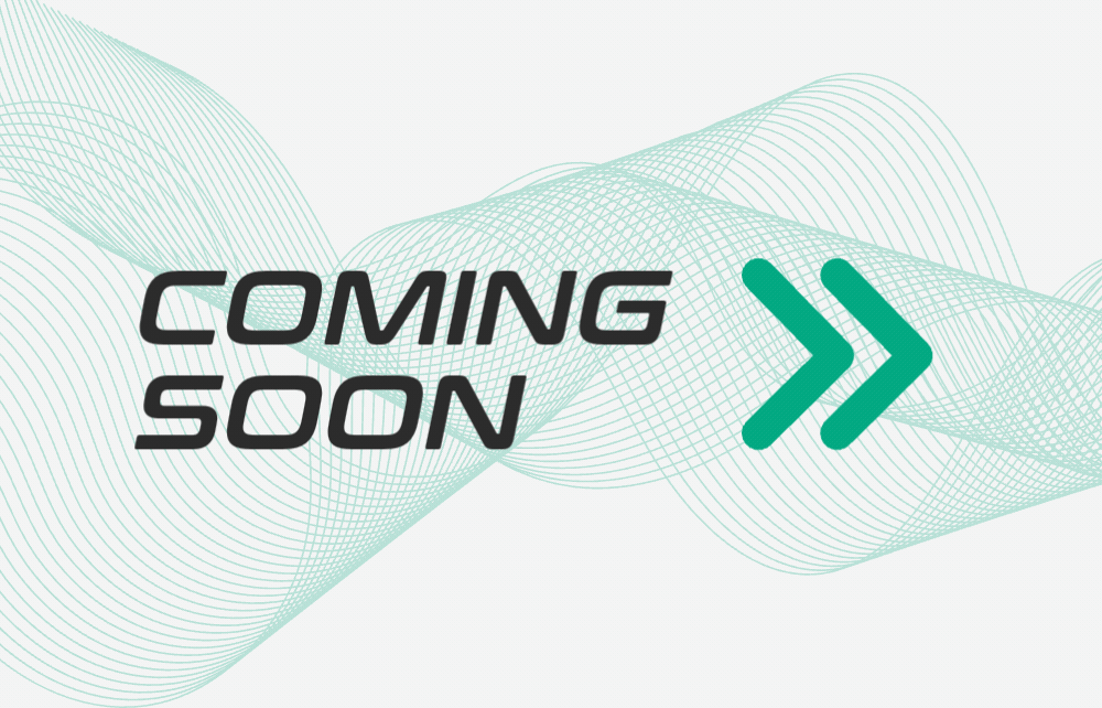 Coming soon logo displayed on a black background, indicating an upcoming machine release.