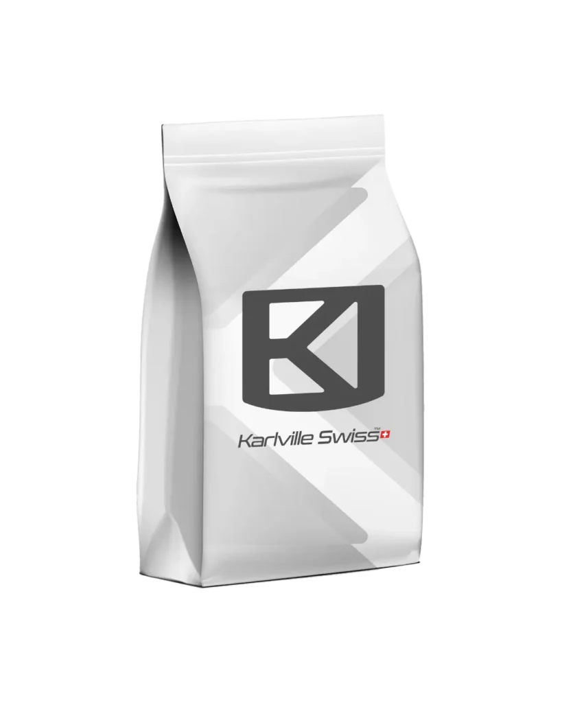 flat bottom pouch with karlville swiss logo