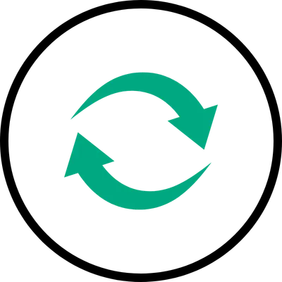 Icon featuring two green arrows in a circle with a black ring.