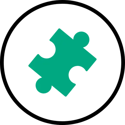 green puzzle icon with a black circle