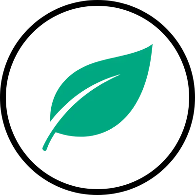 green leaf icon with a black circle