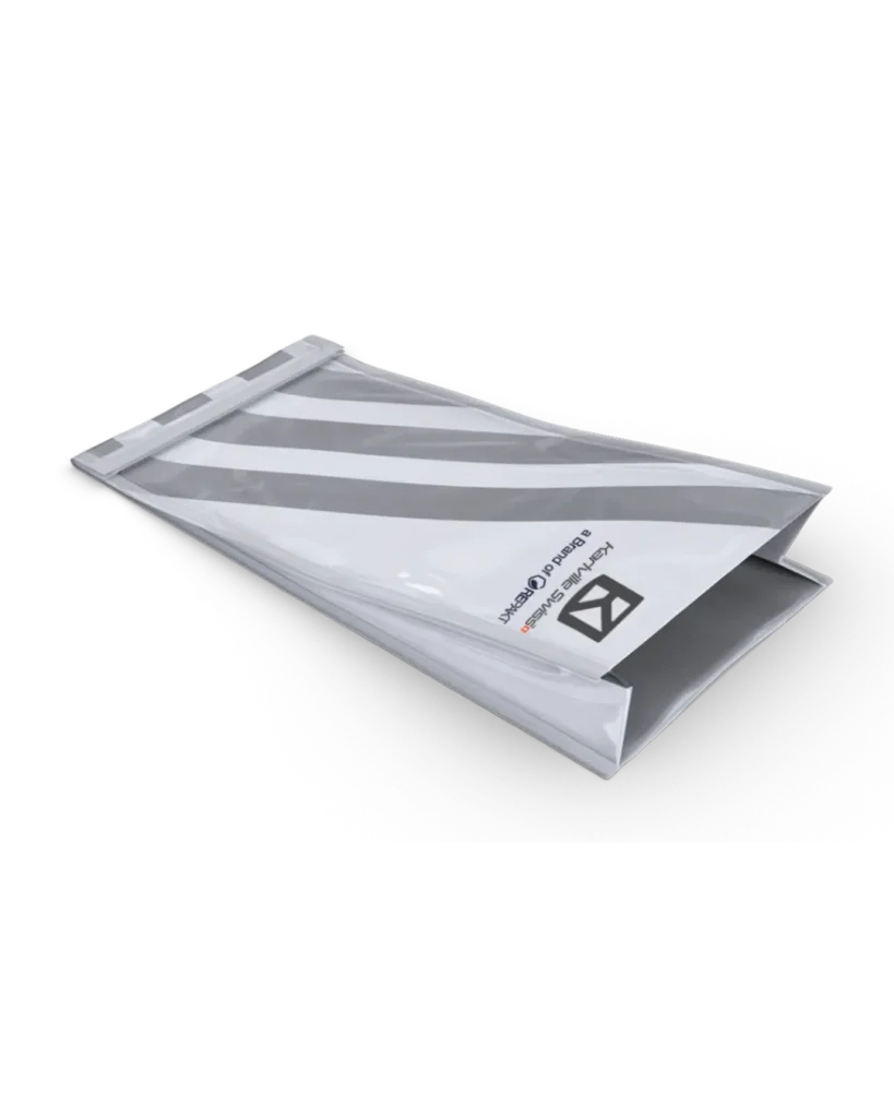 side gusset pouch with karlville swiss logo