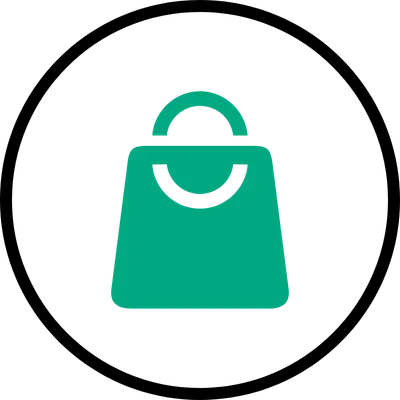green shopping bag icon with a black circle