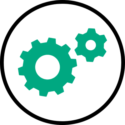 green icon with two gears and a black circle